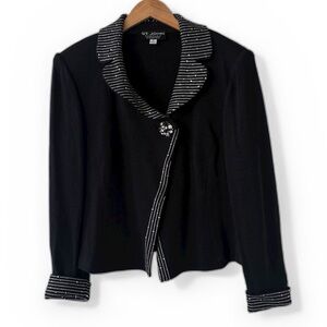 St. John Evening Black Santana Knit Rhinestone Trim Blazer Jacket 14 USA